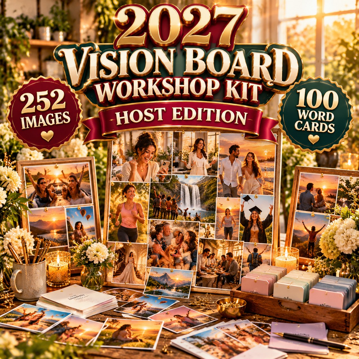2027 Vision Board Workshop Kit Host Edition | 252 Images, 100 Word Cards, Templates & Host Guide | Printable Party Kit