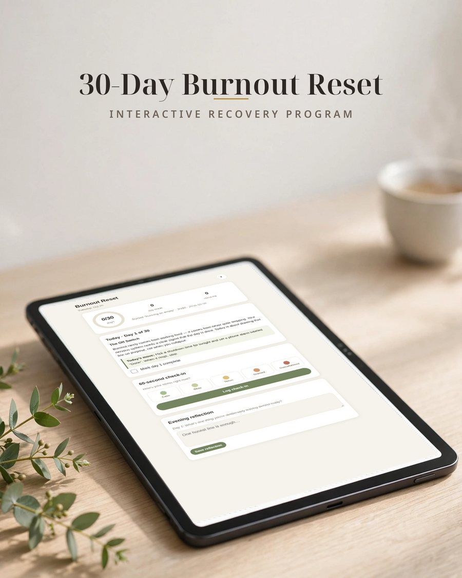 Burnout Recovery App, 30 Day Interactive Reset Program, Self Care Planner & Daily Stress Tracker, Mental Wellness Digital Download