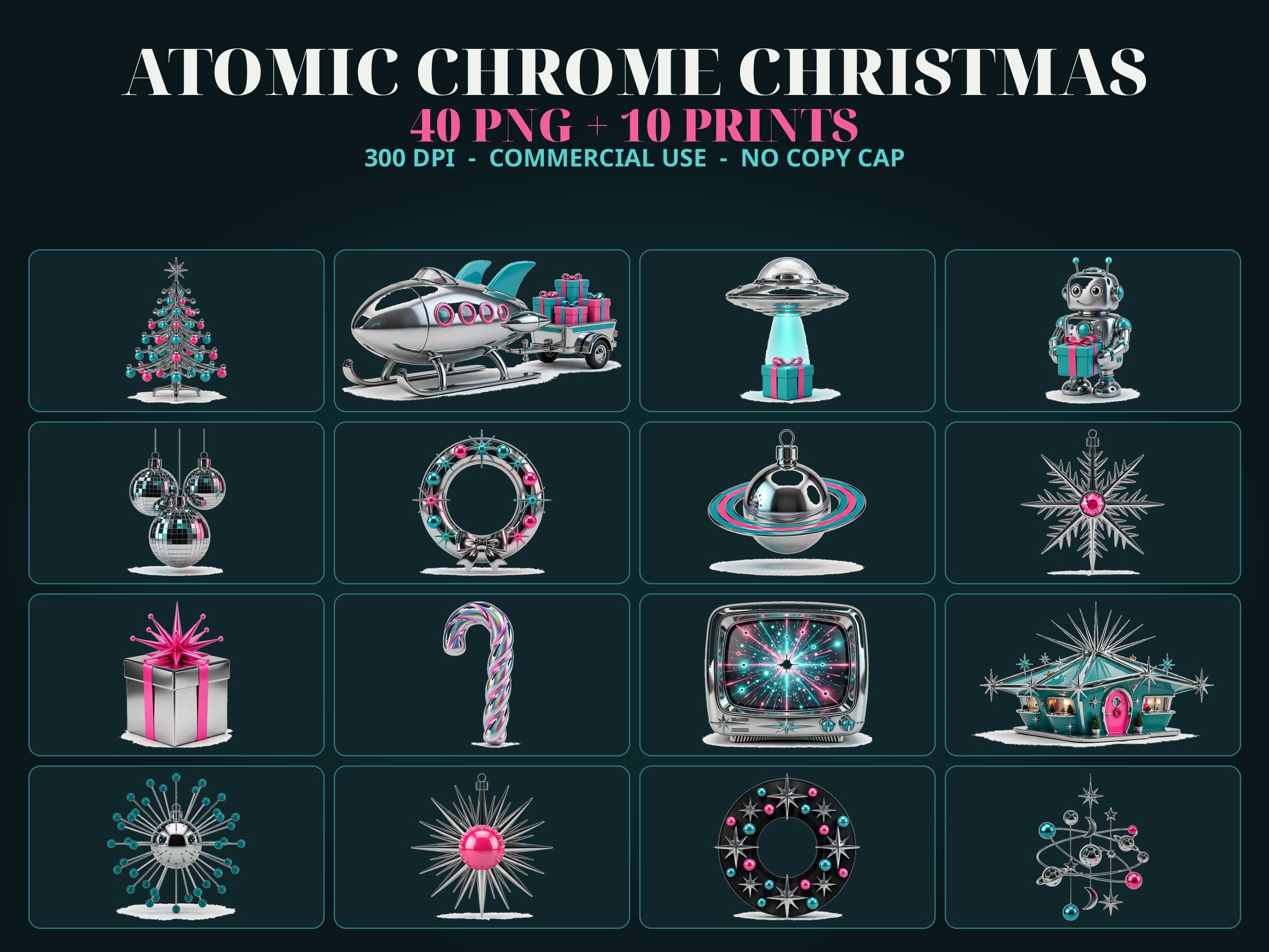 40 Atomic Christmas Clipart Bundle, Christmas PNG Bundle, Mid Century Christmas, Retro Christmas, Sublimation Designs, Mirror Ball 300 DPI