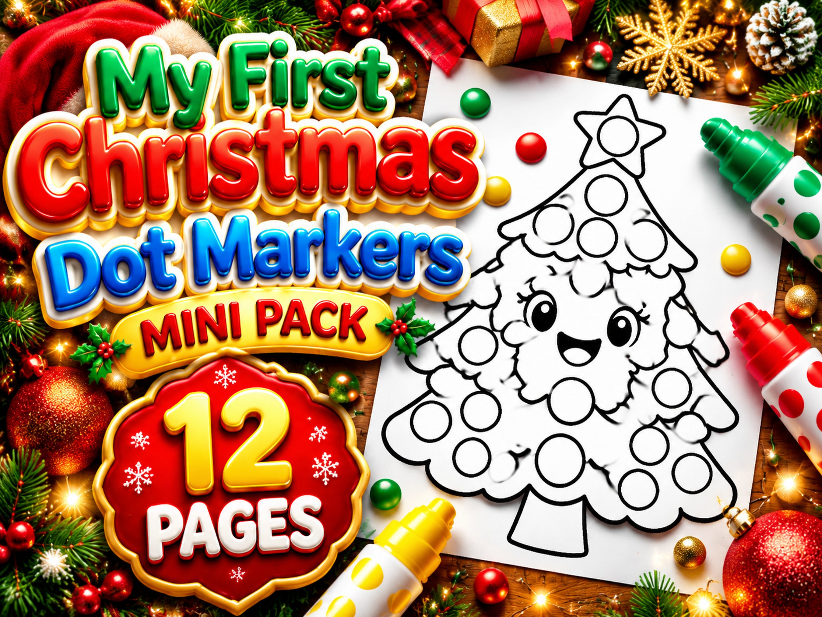 Christmas Dot Marker Coloring Pages | 12 Do a Dot Activity Pages for Toddlers | Christmas Printables PDF | Instant Download