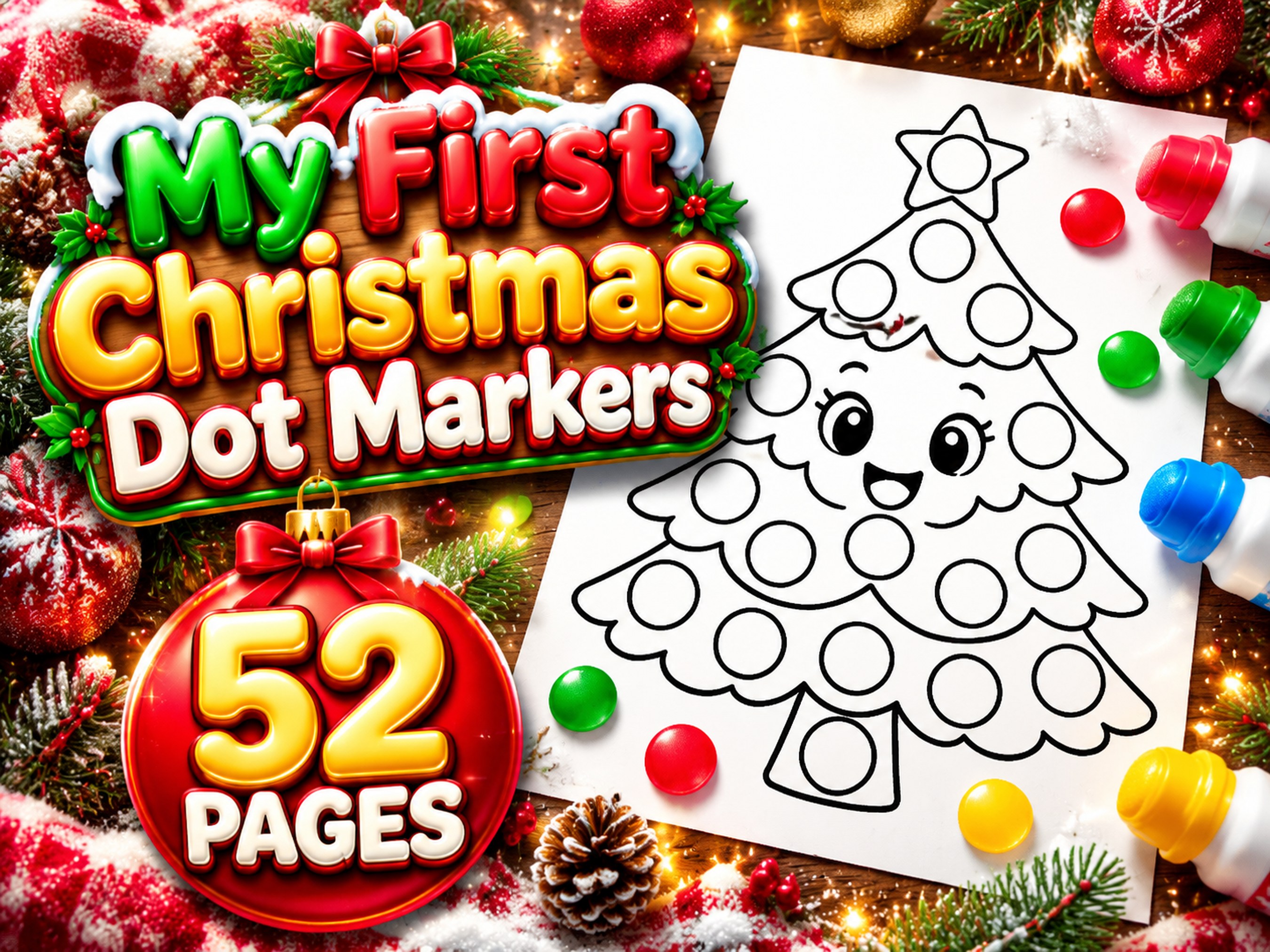 Christmas Dot Marker Coloring Pages | 52 Do a Dot Activity Pages for Toddlers | Preschool Christmas Printables | Instant Download PDF