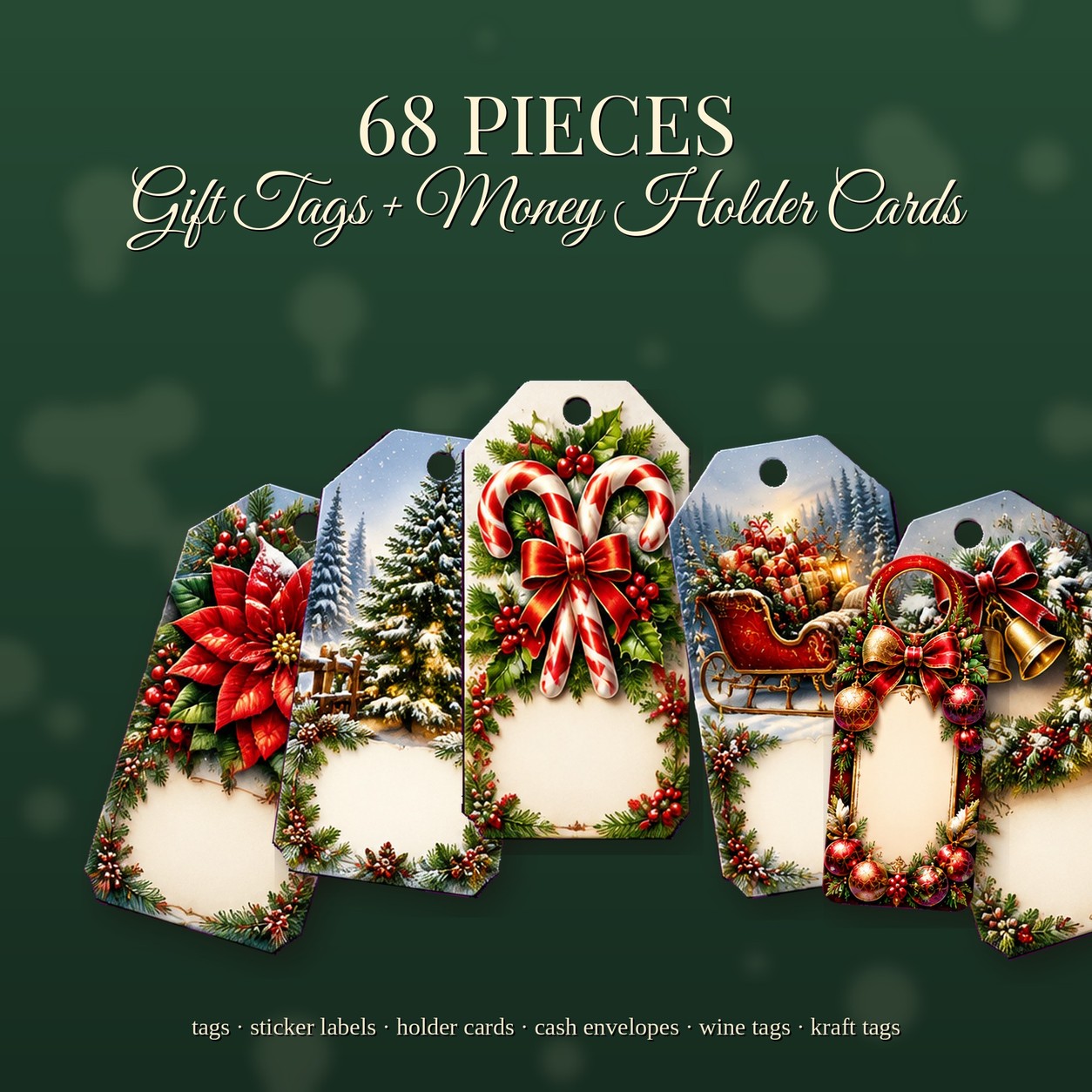 Printable Christmas Gift Tags Bundle Editable Christmas Money Holder Cards Gift Card Holder Set Teacher Mail Carrier Neighbor To From Tags