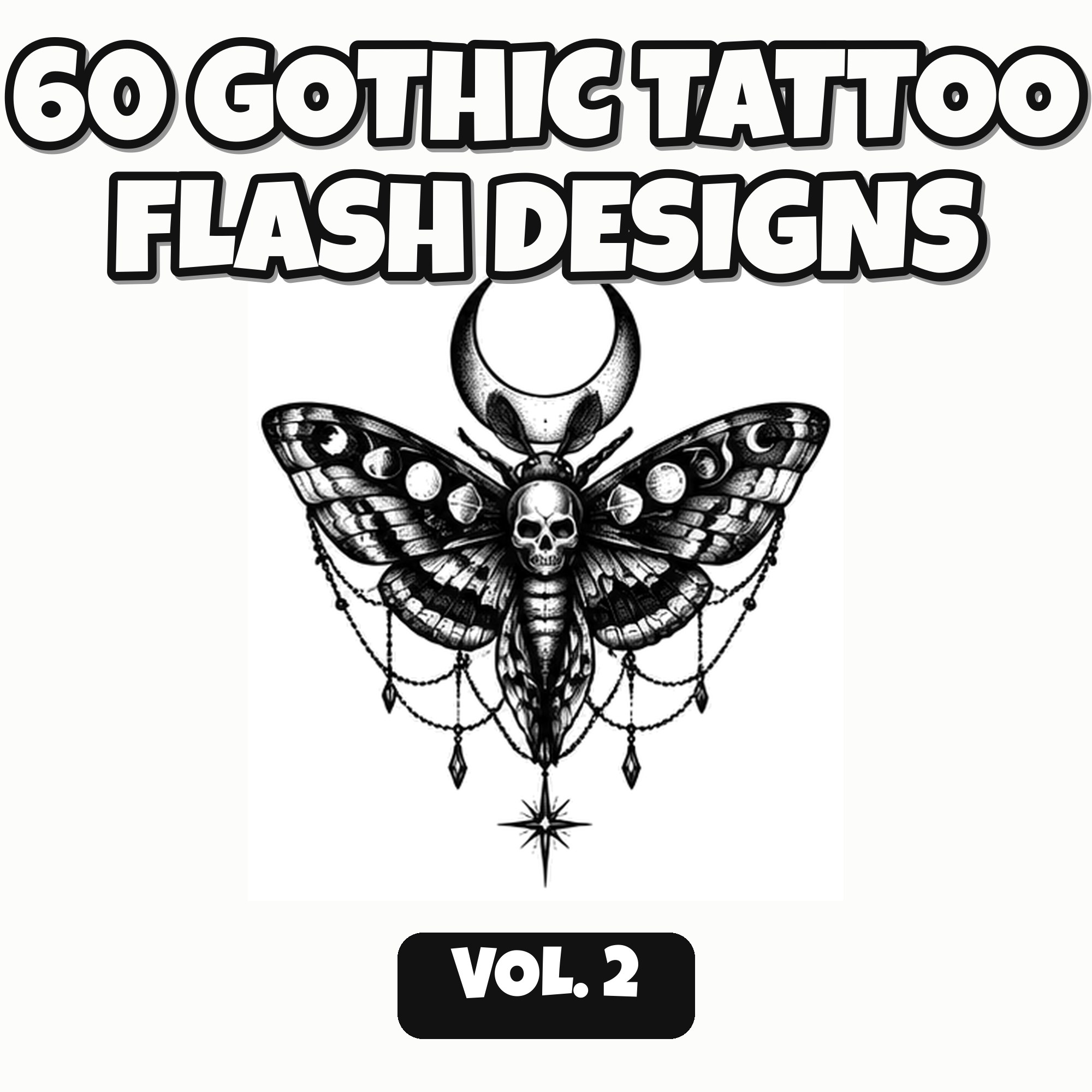 Gothic Tattoo Designs Bundle Vol. 2 | 60 Dark Flash Tattoo Stencils Shaded + Linework | Transparent PNG | Instant Download