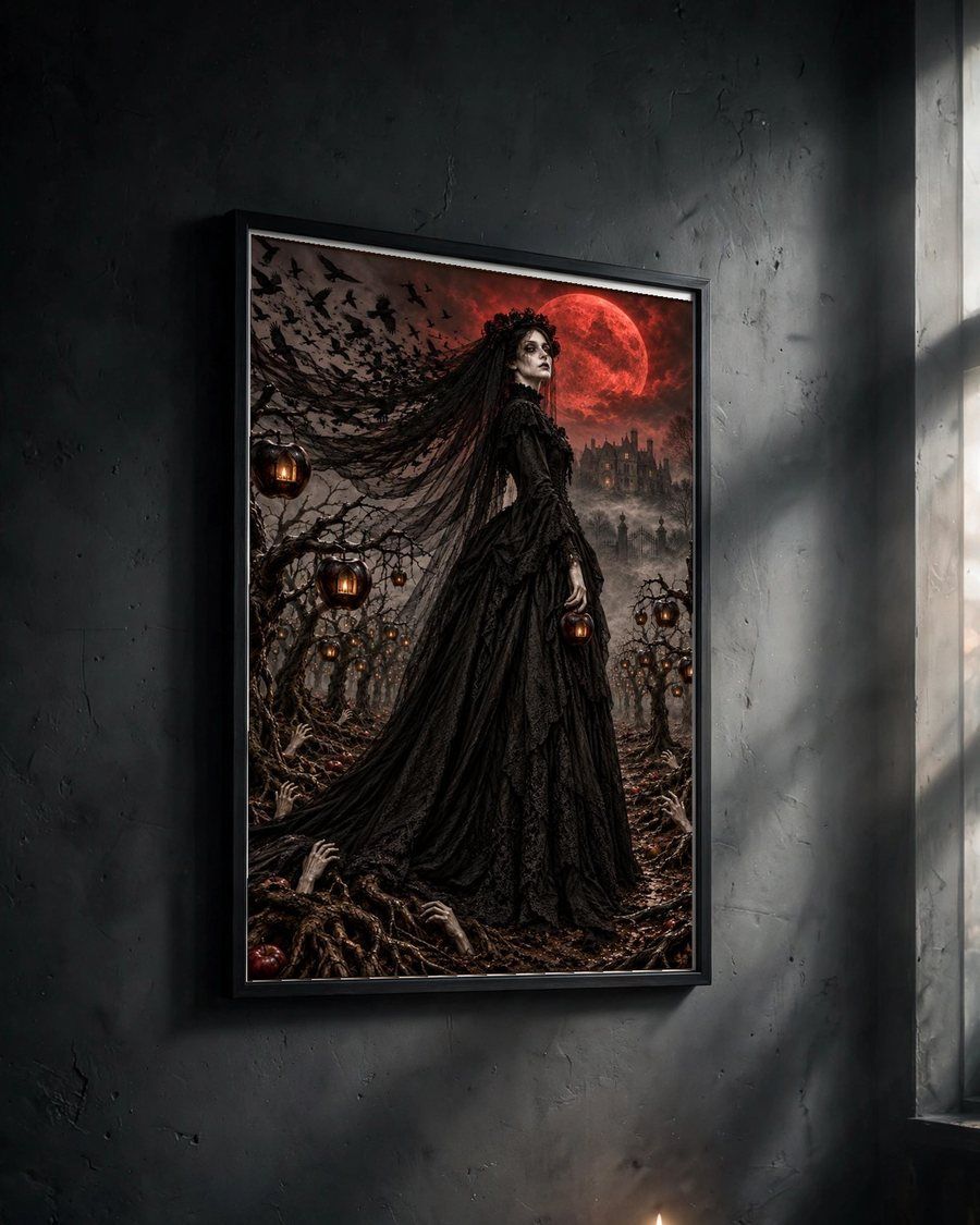 Gothic Wall Art Print, Dark Academia Widow Poster, Victorian Gothic Decor, Haunted Halloween Printable, Digital Download