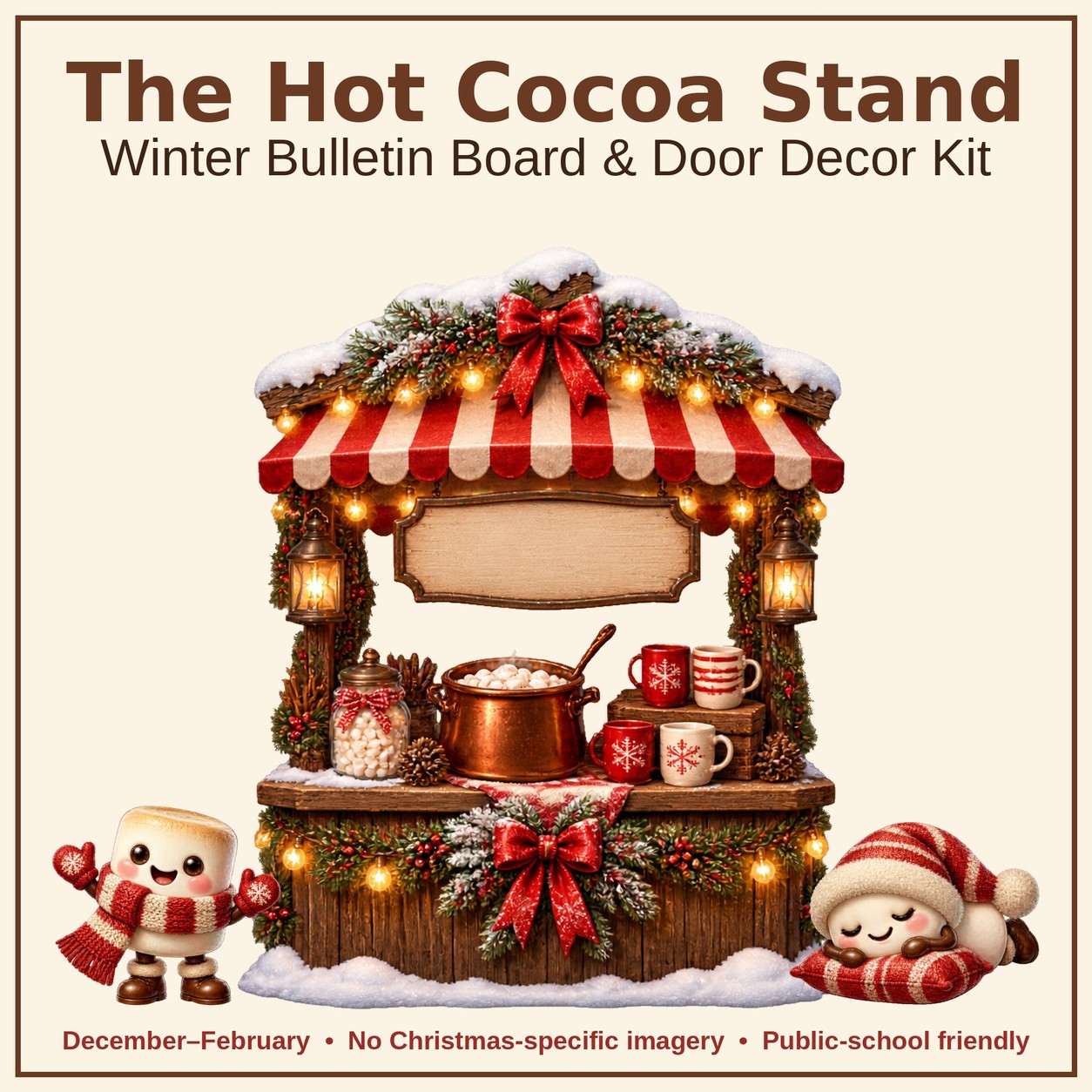 Hot Cocoa Bulletin Board Kit | Winter Classroom Door Decor | December Bulletin Board Ideas | Letters Borders Name Tags Printable