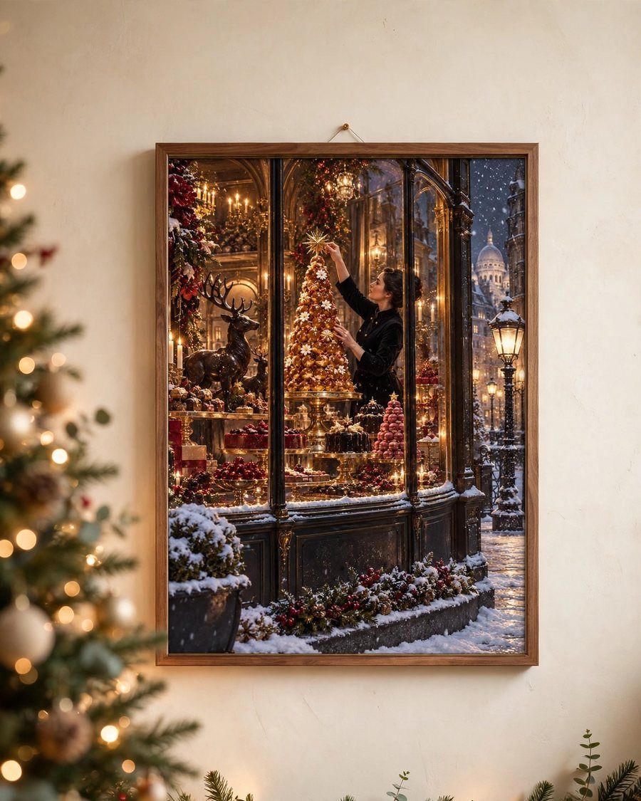 Paris Christmas Wall Art, French Holiday Print, Cozy Winter Decor, Parisian Christmas Printable, Digital Download